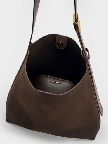 Edna Recycled Suede Tote Bag, Espresso Brown, hi-res