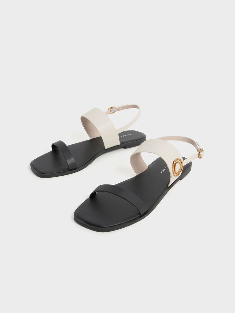 Metallic Accent Back Strap Sandals, Black Textured, hi-res