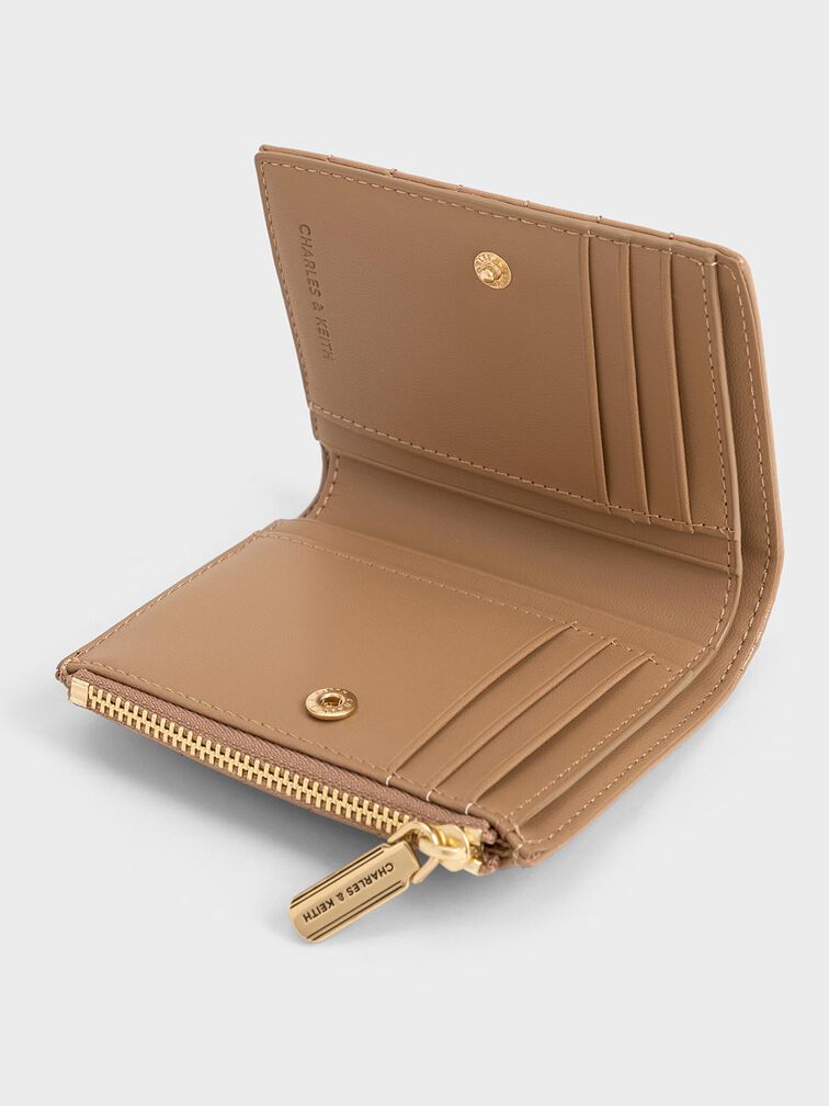 Donna Crinkle-Effect Panelled Top-Zip Wallet, Tan, hi-res