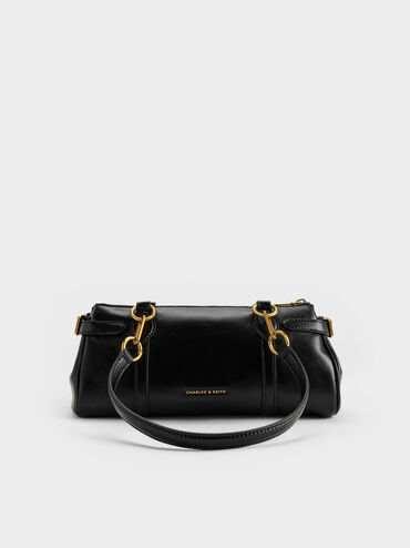 Gwynne Metallic-Accent Elongated Shoulder Bag, Black, hi-res
