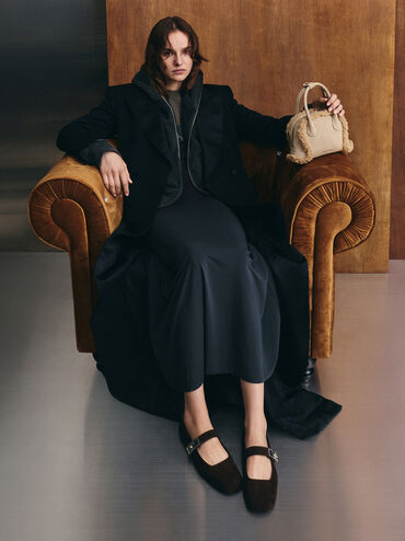 Nelly Recycled Suede & Faux Shearling Bowling Bag, Nutmeg Beige, hi-res