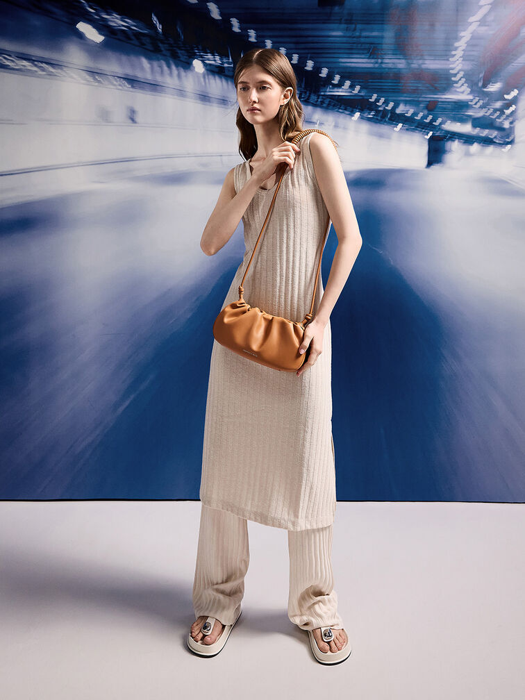 Lorelai Ruched Knotted-Strap Shoulder Bag, Russet Brown, hi-res