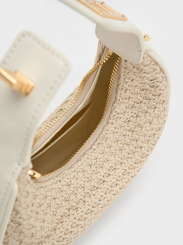 Mini Woven Crescent Hobo Bag, Chalk, hi-res