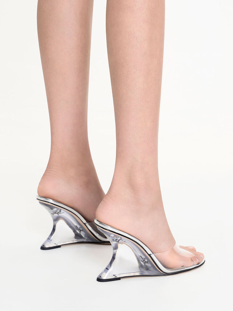 Metallic Sculptural Heel Wedges, Silver, hi-res