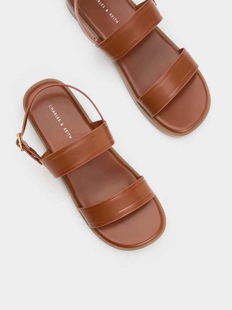 Buckled Double Strap Sandals, Cognac, hi-res
