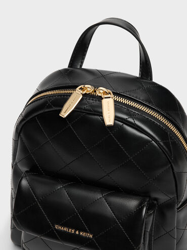 Alva Quilted Front-Pocket Backpack, Black, hi-res