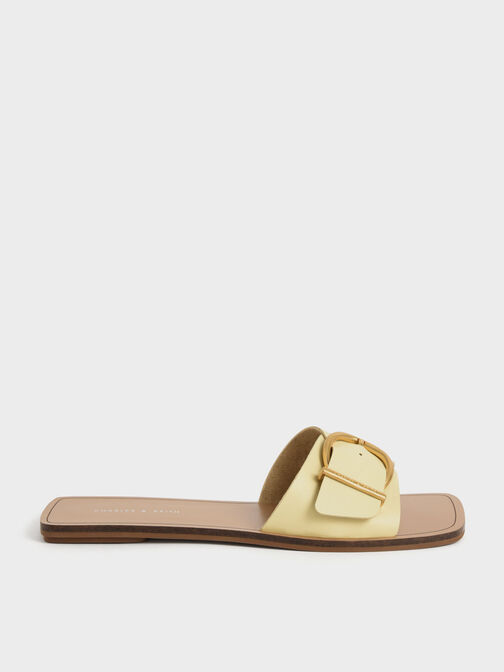 Square Toe Buckled Slides, Yellow, hi-res