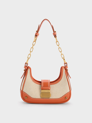 Winslet Canvas Belted Hobo Bag, Orange, hi-res