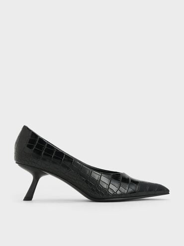 Croc-Effect Slant Heel Pumps, Animal Print Black, hi-res