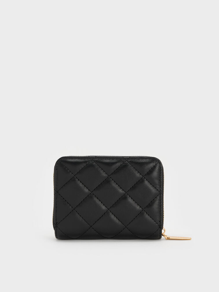 Alva Quilted Zip-Around Wallet, Black, hi-res
