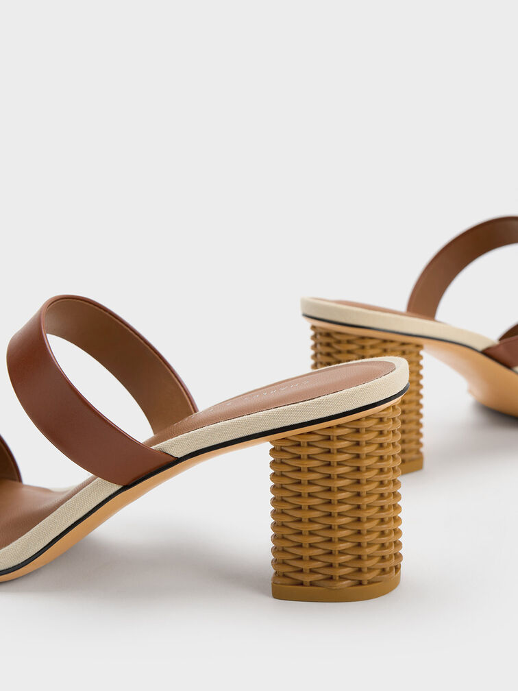 Rattan Block Heel Sandals, Cognac, hi-res