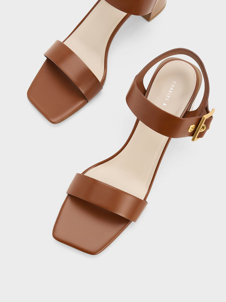 Square-Buckle Block Heel Sandals, Cognac, hi-res