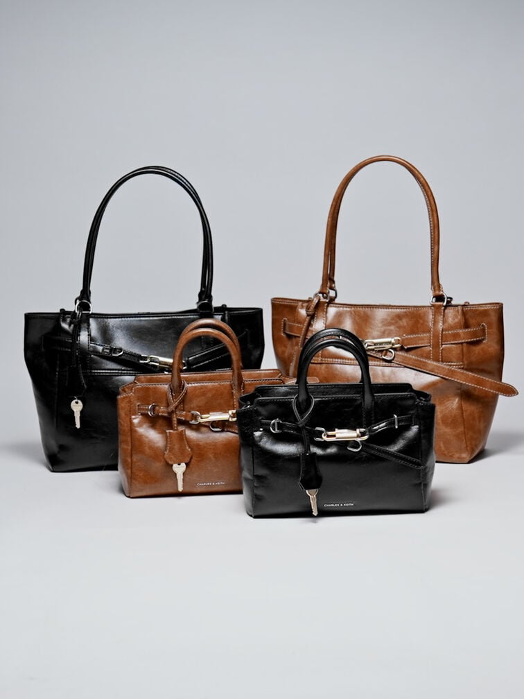 Delfina Belted Tote Bag, Distressed Tan, hi-res