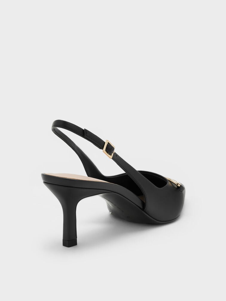 Leslie Metallic-Accent Slingback Pumps, Black, hi-res