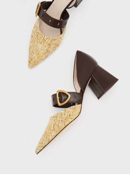 Sepphe Tweed Metallic Buckle D'Orsay Pumps, Yellow, hi-res