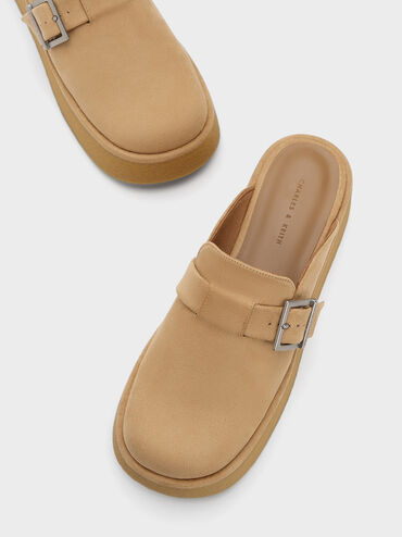 Buckled Flatform Mules, Sand, hi-res