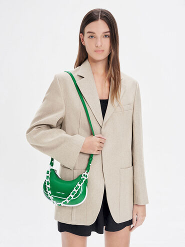 Alouette Curved Shoulder Bag, Green, hi-res