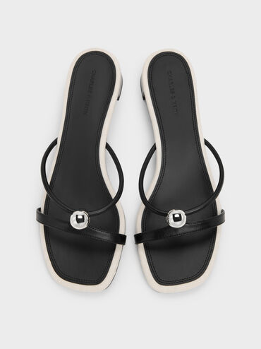 Georgie Metal-Ball Heeled Sandals, Black, hi-res
