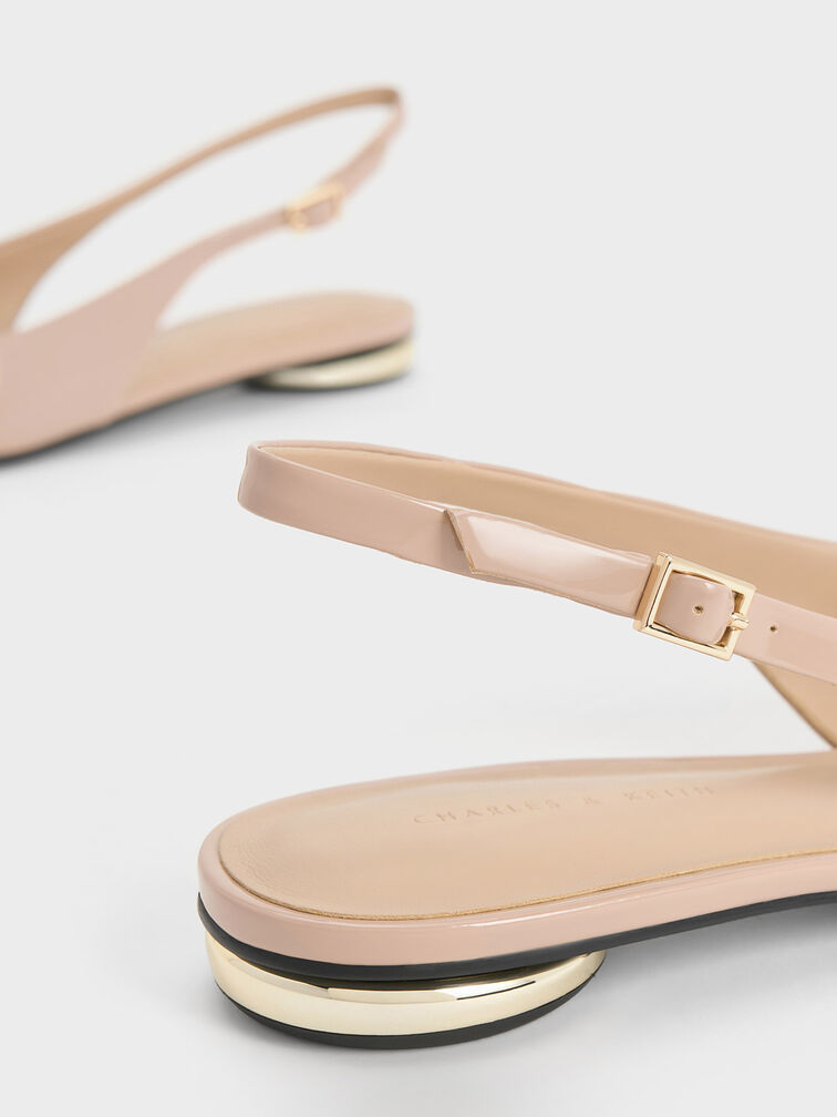 Patent Pointed-Toe Slingback Flats, Nude, hi-res
