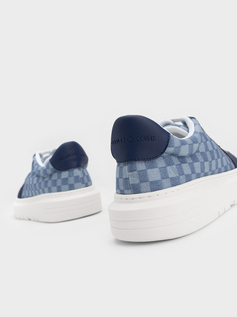 Stevie Denim Checkered Sneakers, Blue, hi-res