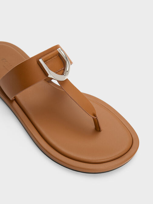 Gabine Leather Thong Sandals, Brown, hi-res