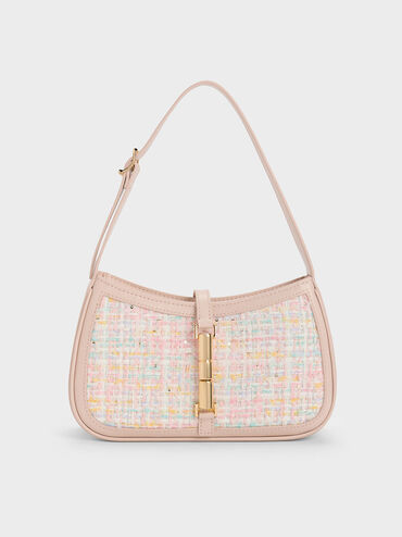Cesia Metallic Accent Tweed Shoulder Bag, Pink, hi-res