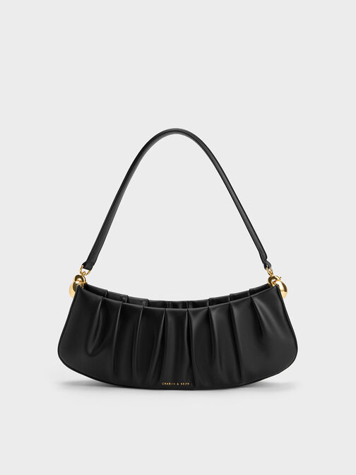 Aldora Ruched Shoulder Bag, Black, hi-res