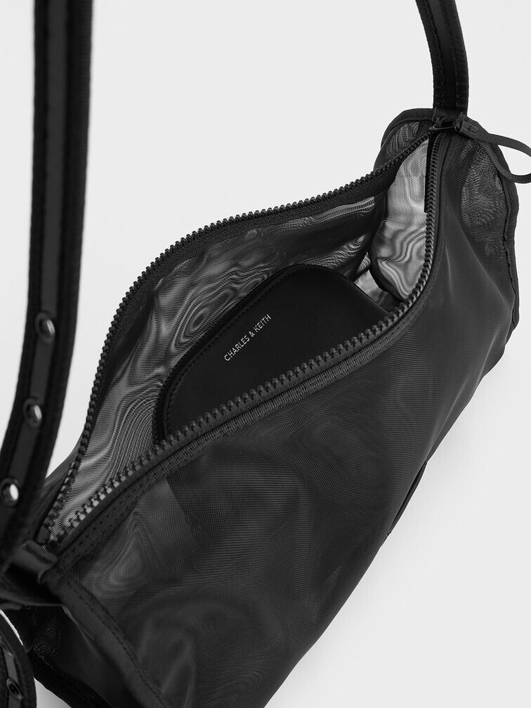 Mesh Elongated Shoulder Bag, Jet Black, hi-res