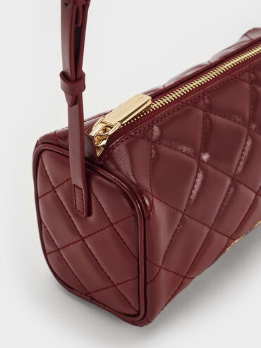 Janie Quilted Shoulder Bag, Burgundy, hi-res