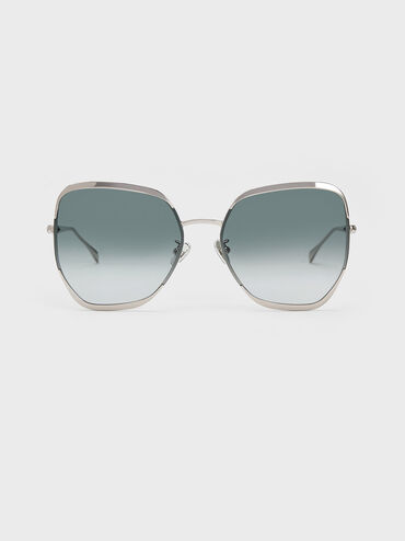 Braided Temple Butterfly Sunglasses, Silver, hi-res