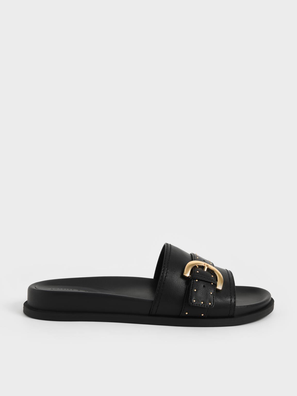 Black studded slide sandals store