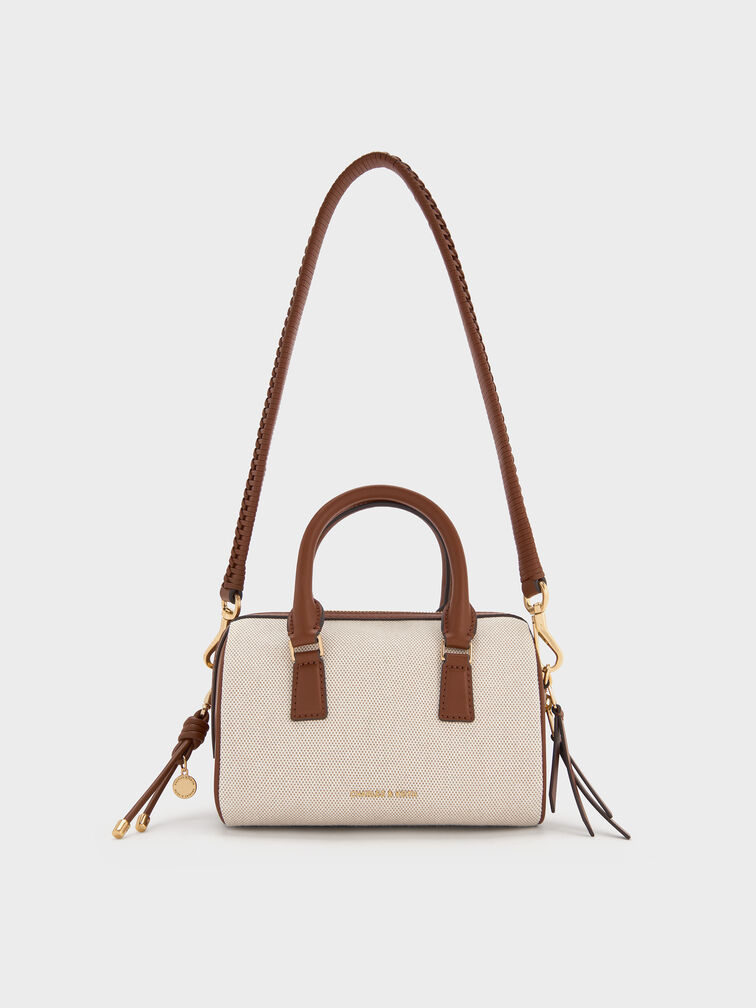 Everleigh Canvas Two-Tone Bowling Bag, Taupe Canvas, hi-res