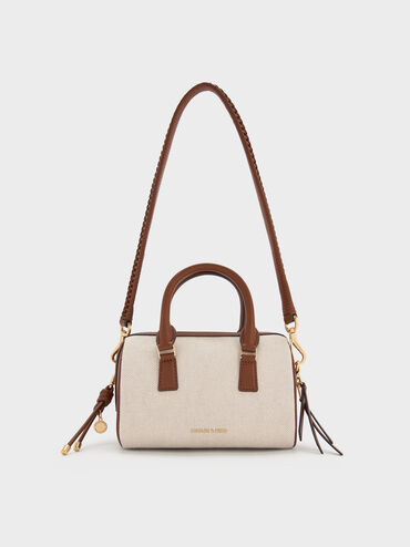 Everleigh Canvas Two-Tone Bowling Bag, Taupe Canvas, hi-res
