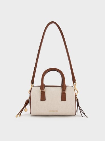 Everleigh Canvas Two-Tone Bowling Bag, Taupe Canvas, hi-res