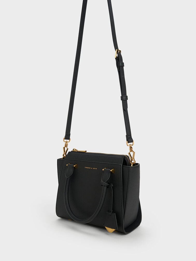 Harper Geometric Top Handle Bag, Black, hi-res