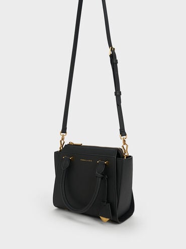 Harper Geometric Top Handle Bag, Black, hi-res