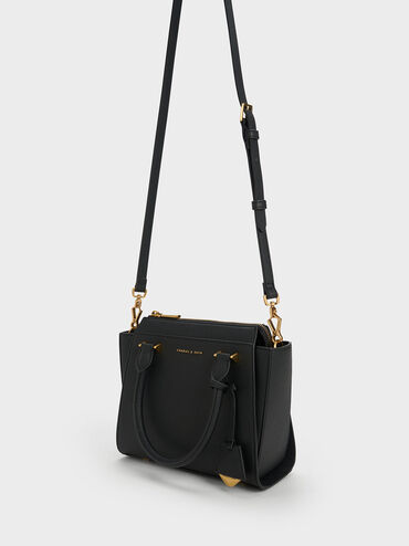 Harper Geometric Top Handle Bag, Black, hi-res