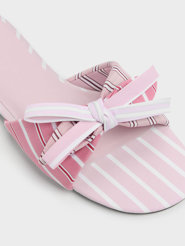 Striped Knot-Bow Slide Sandals, Light Pink, hi-res