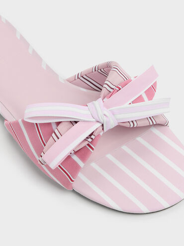 Striped Knot-Bow Slide Sandals, Light Pink, hi-res