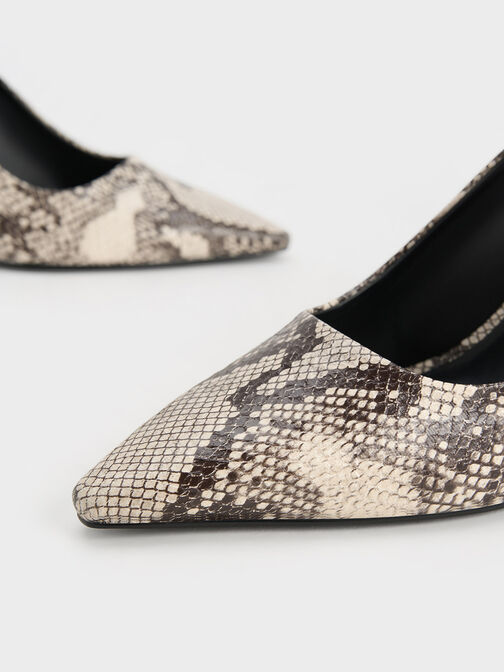 Snake-Print Trapeze Heel Slingback Pumps, Animal Print Natural, hi-res