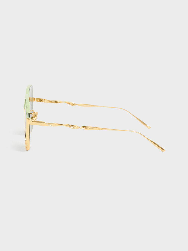 Wavy Wire-Frame Square Sunglasses, Green, hi-res