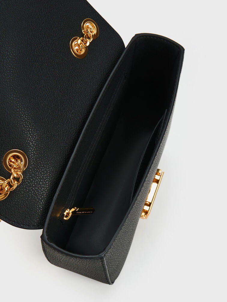 Push-Lock Chain Handle Bag, Black, hi-res