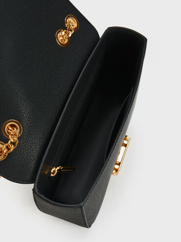 Push-Lock Chain Handle Bag, Black, hi-res