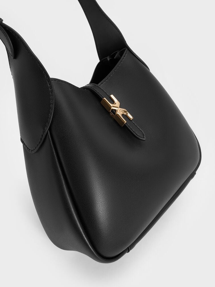 Mini Adalyn Metallic-Buckle Belted Hobo Bag, Black, hi-res