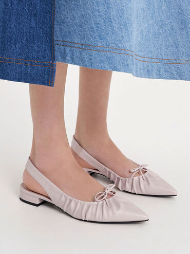 Bow Ruched Slingback Flats, Blush, hi-res