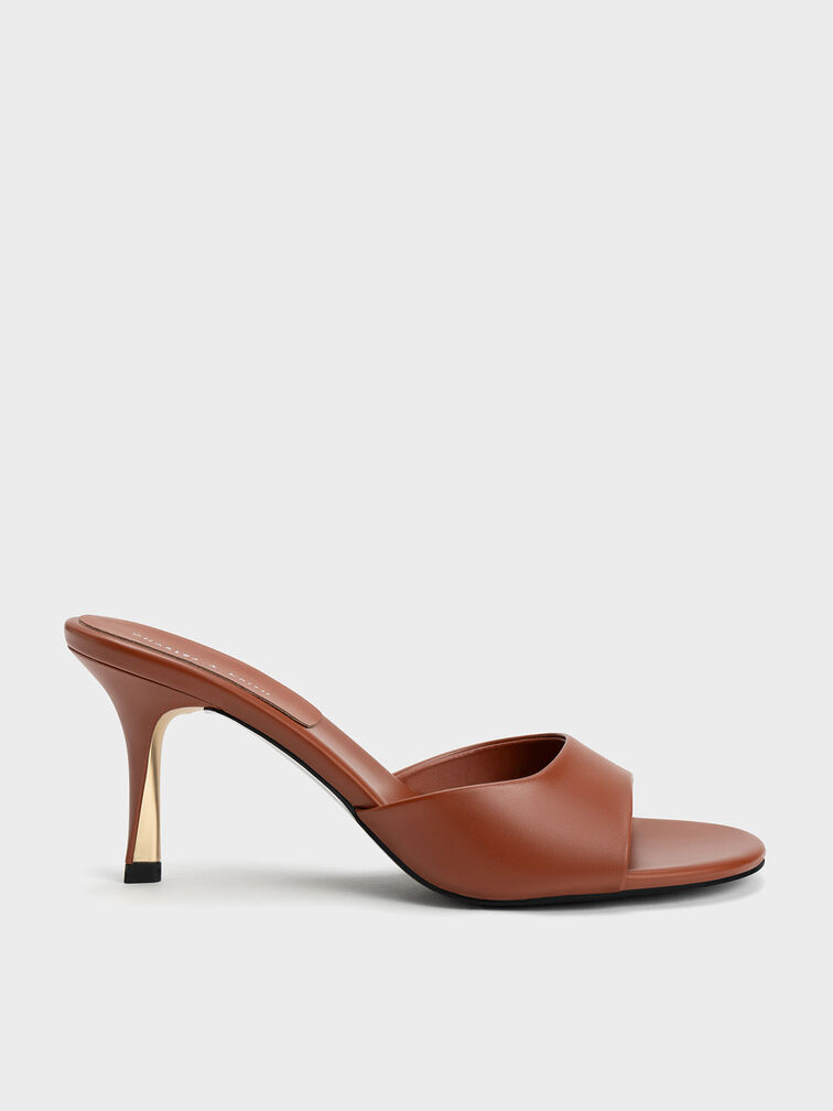 Round-Toe Sculptural Heel Mules, Brown, hi-res
