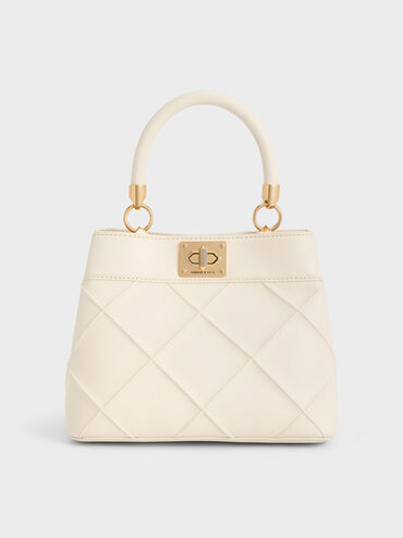Eleni Quilted Top Handle Bag, Cream, hi-res