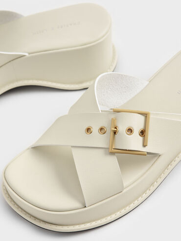 Buckled Crossover Curved Platform Sandals, Chalk, hi-res