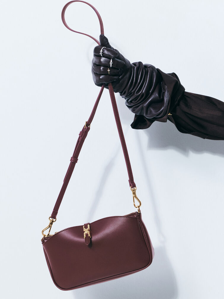 Adalyn Metallic-Buckle Chain-Handle Shoulder Bag, Wineberry Red, hi-res