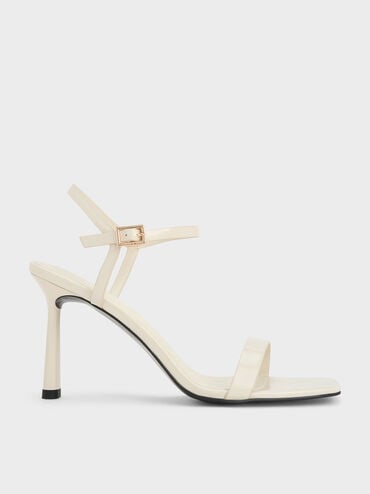 Patent Square-Toe Ankle-Strap Heeled Sandals, Chalk, hi-res